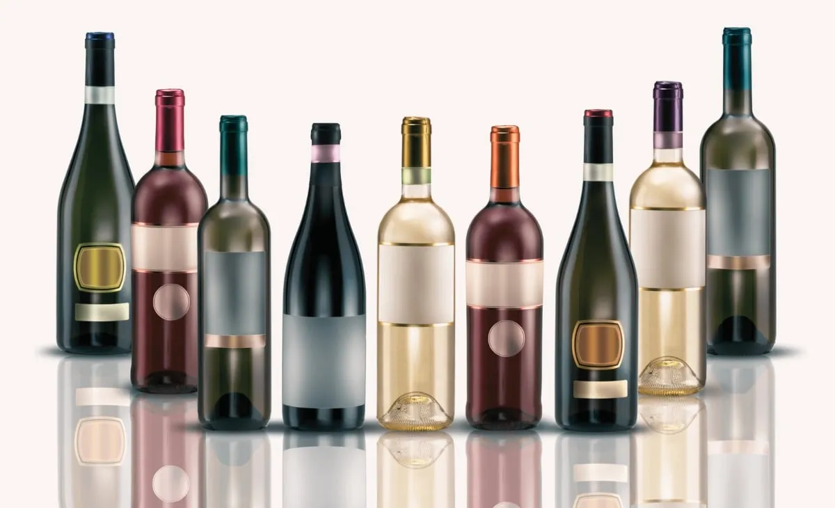 different kinds of wine bottles with no labels
